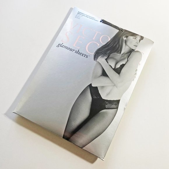 NEW VICTORIA'S SECRET "GLAMOUR SHEERS" MEDIUM BLACK PANTYHOSE W/BIKINI PANTY - Picture 5 of 8